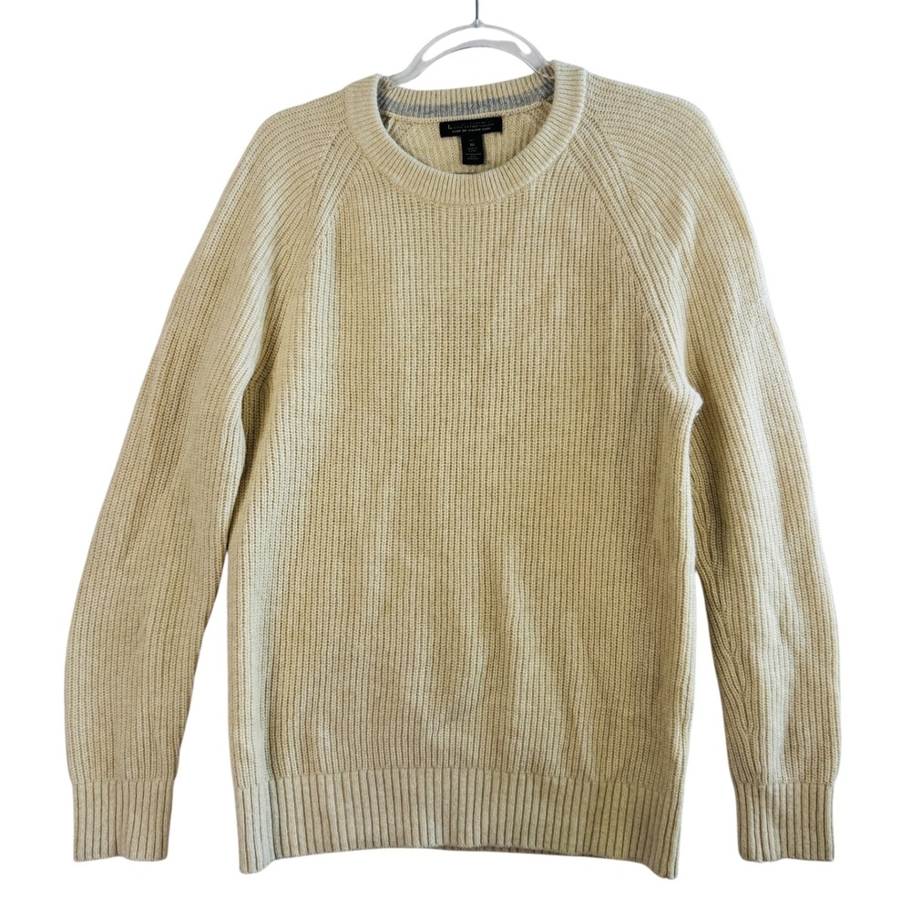 Banana Republic Italian Yarn Wool Blend Sweater Beige M Tall Ribbed Crew‎ Neck